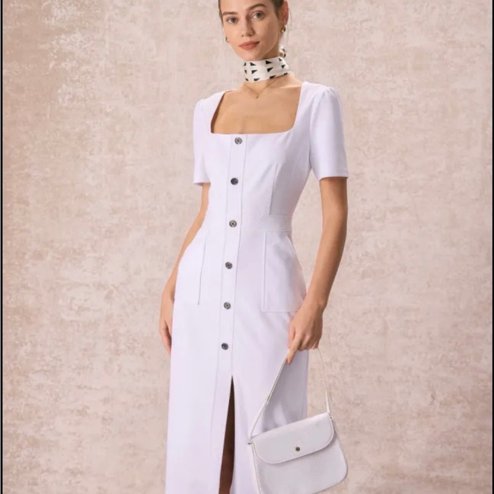 RIHOAS White Button-Front Midi Dress